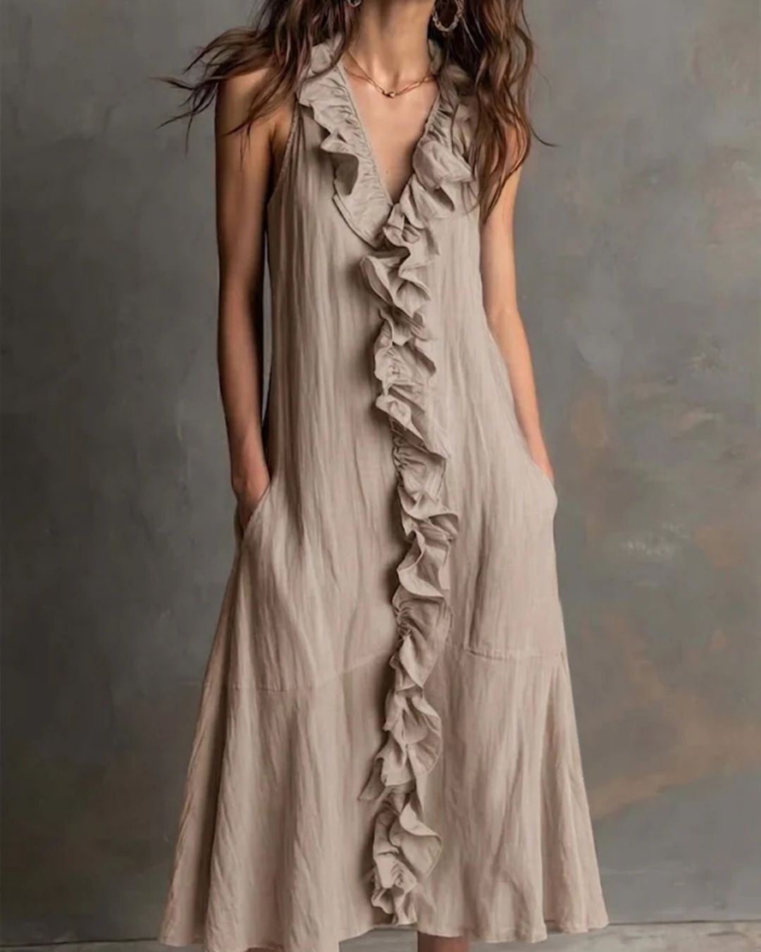 Vyla™ Ruffle-Front V-Neck Sleeveless Maxi Dress