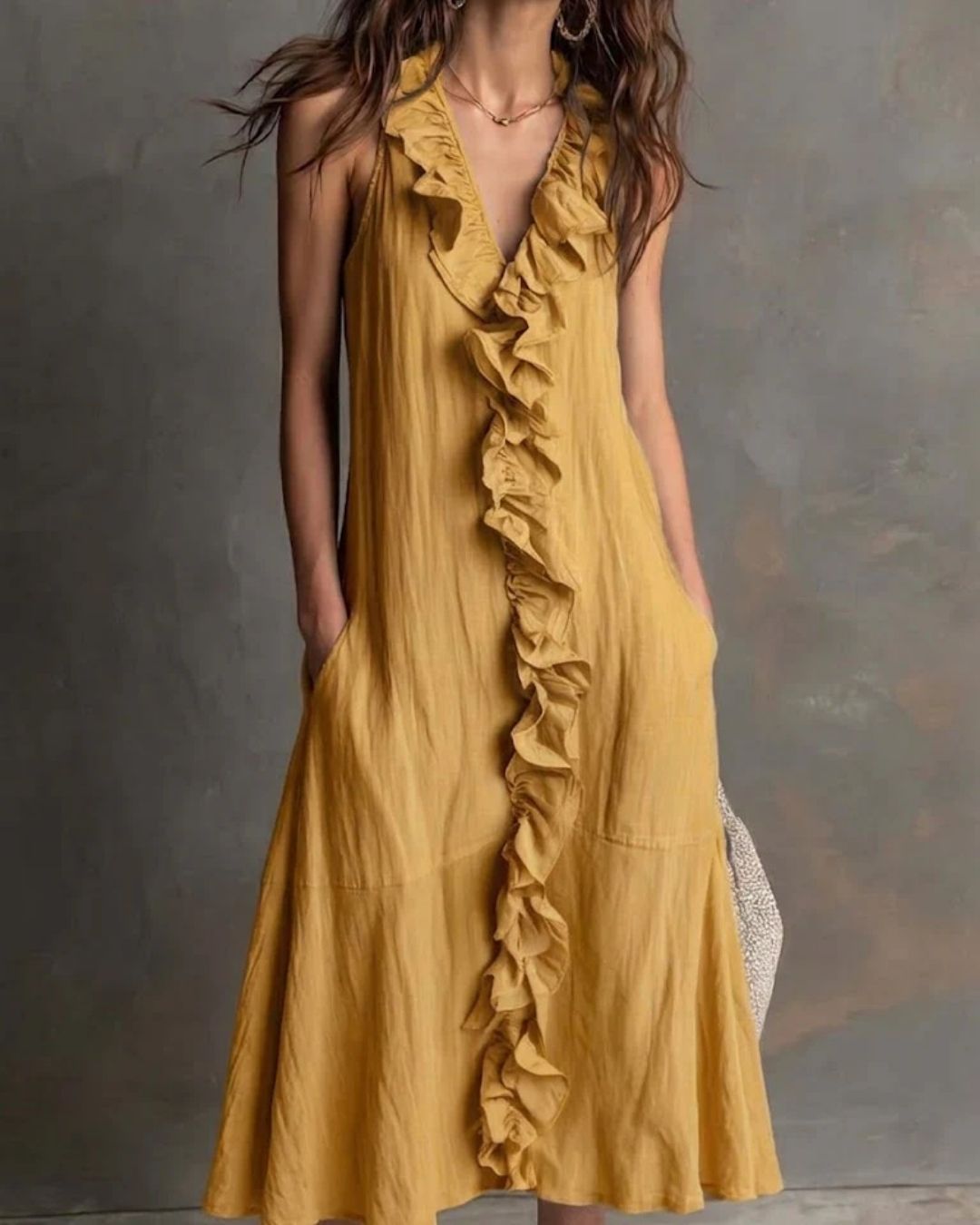Vyla™ Ruffle-Front V-Neck Sleeveless Maxi Dress