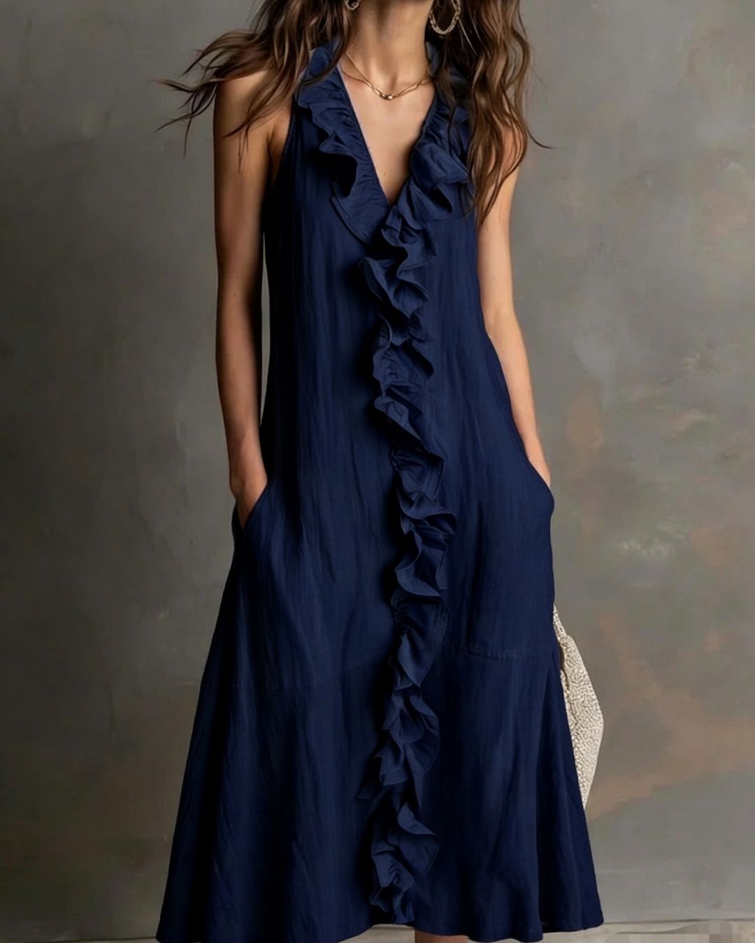Vyla™ Ruffle-Front V-Neck Sleeveless Maxi Dress