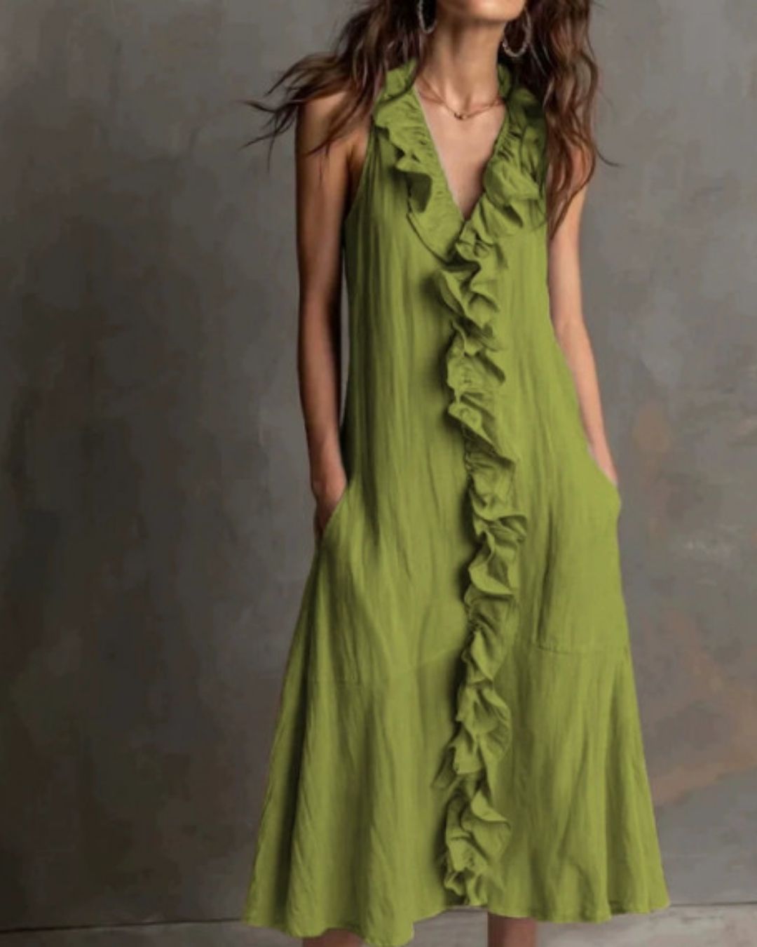 Vyla™ Ruffle-Front V-Neck Sleeveless Maxi Dress