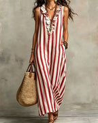 Vyla™ Stripe Ruffle V-Neck Pocket Dress