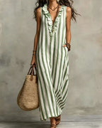 Vyla™ Stripe Ruffle V-Neck Pocket Dress