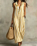 Vyla™ Stripe Ruffle V-Neck Pocket Dress