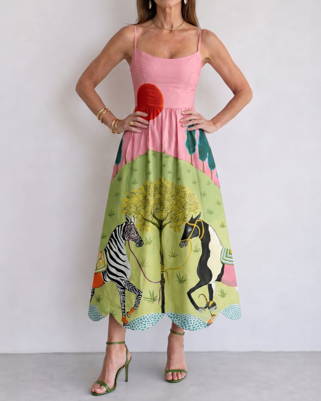 Vyla™ Sunset Zebra Print Sleeveless Midi Dress