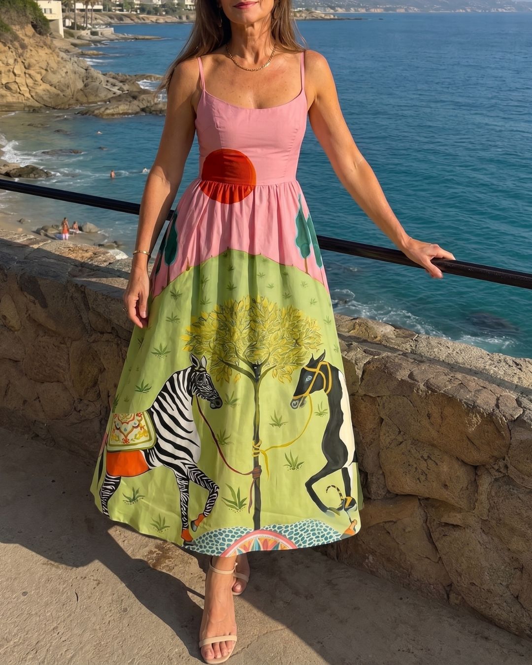 Vyla™ Sunset Zebra Print Sleeveless Midi Dress
