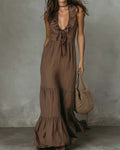 Vyla™ Casual Deep V Ruffled Sleeveless Dress