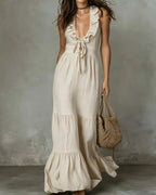 Vyla™ Casual Deep V Ruffled Sleeveless Dress