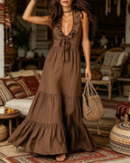 Vyla™ Casual Deep V Ruffled Sleeveless Dress