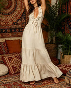 Vyla™ Casual Deep V Ruffled Sleeveless Dress