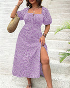 Vyla™ Plus Size Floral Smocked Bodice Maxi Dress with High Slit