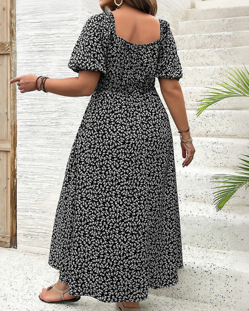 Vyla™ Plus Size Floral Smocked Bodice Maxi Dress with High Slit