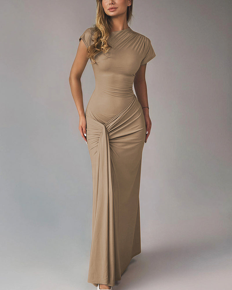Vyla™ Ruched Asymmetrical Draped Maxi Dress
