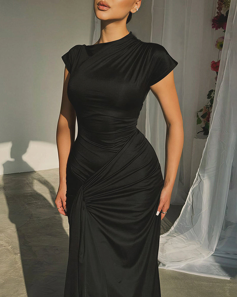 Vyla™ Ruched Asymmetrical Draped Maxi Dress