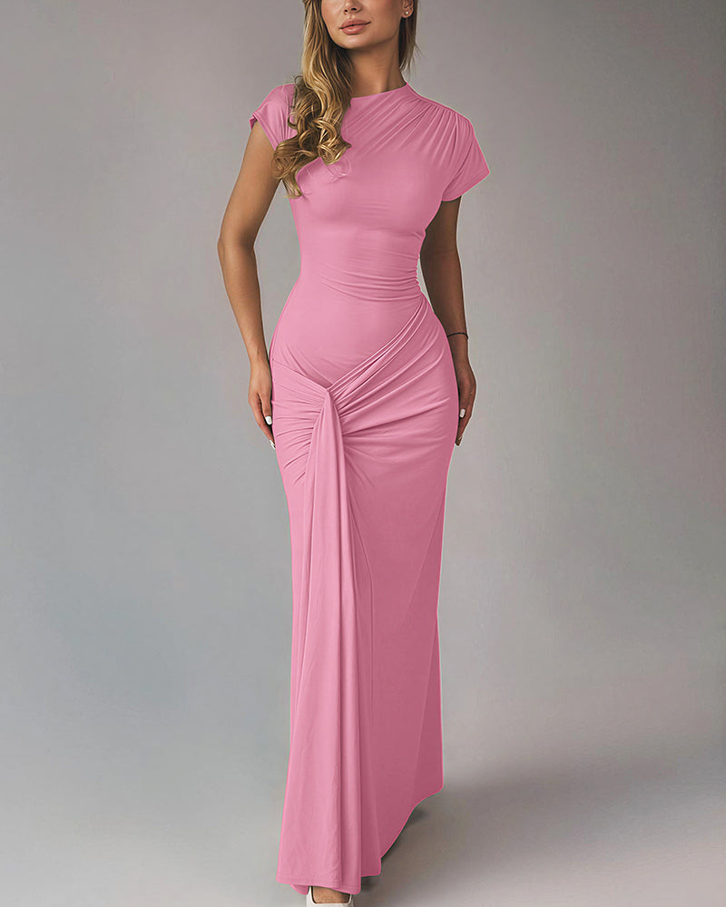 Vyla™ Ruched Asymmetrical Draped Maxi Dress