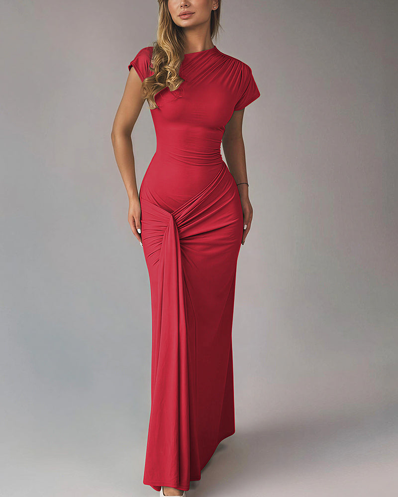 Vyla™ Ruched Asymmetrical Draped Maxi Dress