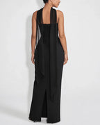 Vyla™ Ruched Strapless Bodycon Maxi Dress with Ethereal Mesh Scarf