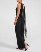 Vyla™ Ruched Strapless Bodycon Maxi Dress with Ethereal Mesh Scarf