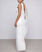 Vyla™ Ruched Strapless Bodycon Maxi Dress with Ethereal Mesh Scarf