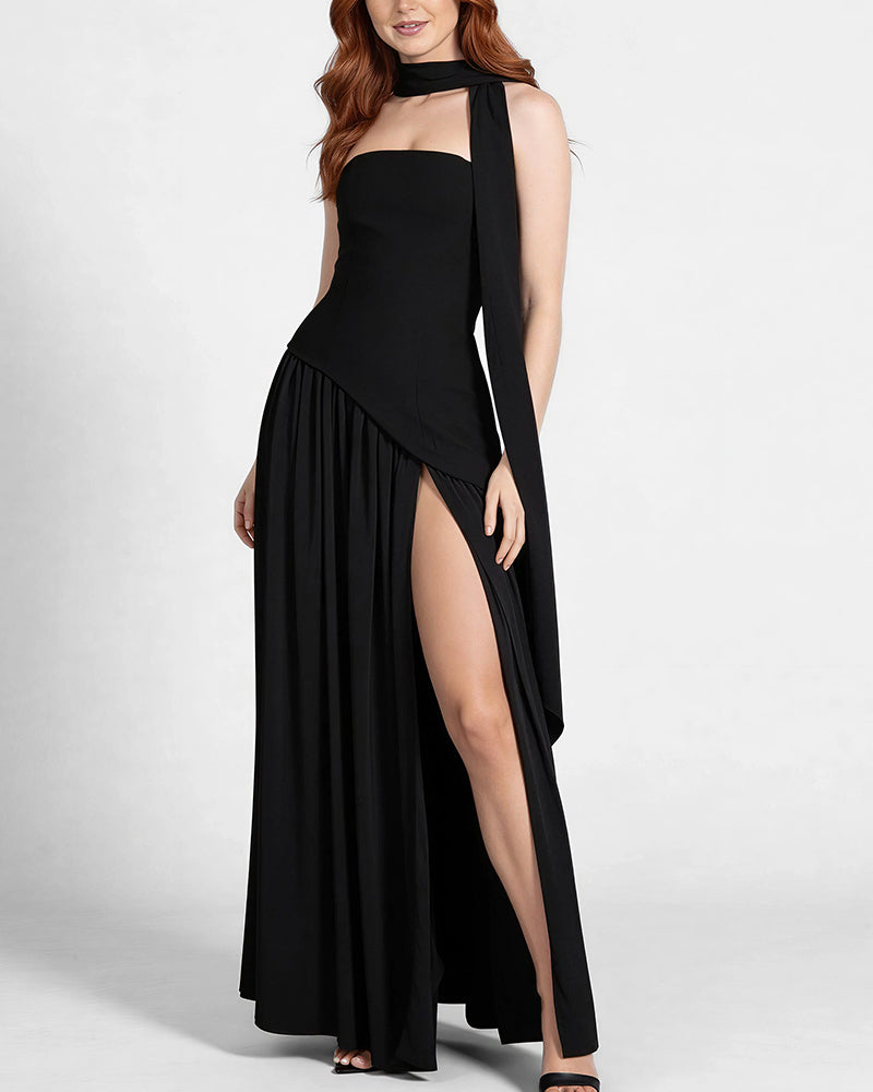 Vyla™ Strapless High-Slit Draped Maxi Evening Dress