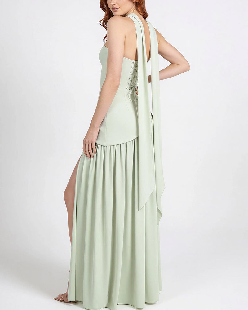 Vyla™ Strapless High-Slit Draped Maxi Evening Dress