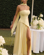 Vyla™ Strapless High-Slit Draped Maxi Evening Dress