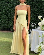 Vyla™ Strapless High-Slit Draped Maxi Evening Dress