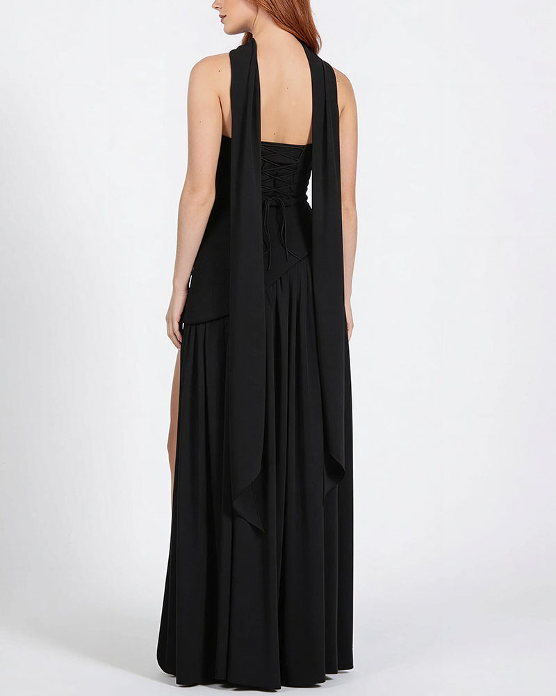 Vyla™ Strapless High-Slit Draped Maxi Evening Dress