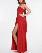 Vyla™ Strapless High-Slit Draped Maxi Evening Dress