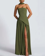 Vyla™ Strapless High-Slit Draped Maxi Evening Dress