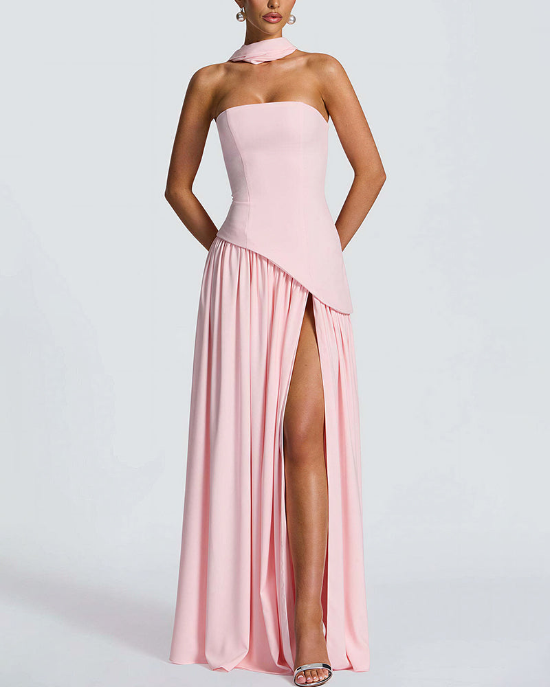 Vyla™ Strapless High-Slit Draped Maxi Evening Dress