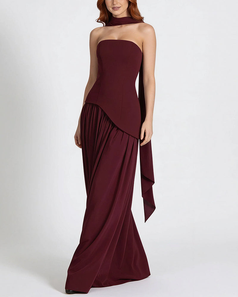 Vyla™ Strapless High-Slit Draped Maxi Evening Dress