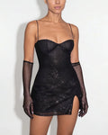 Vyla™ Sparkly Bustier Mini Dress & Gloves Set