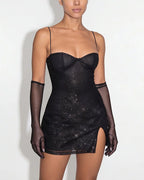 Vyla™ Sparkly Bustier Mini Dress & Gloves Set