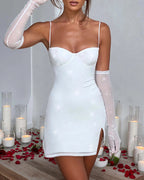 Vyla™ Sparkly Bustier Mini Dress & Gloves Set