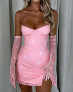Vyla™ Sparkly Bustier Mini Dress & Gloves Set