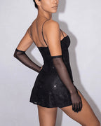 Vyla™ Sparkly Bustier Mini Dress & Gloves Set