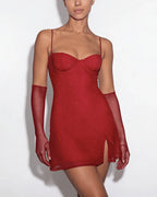 Vyla™ Sparkly Bustier Mini Dress & Gloves Set