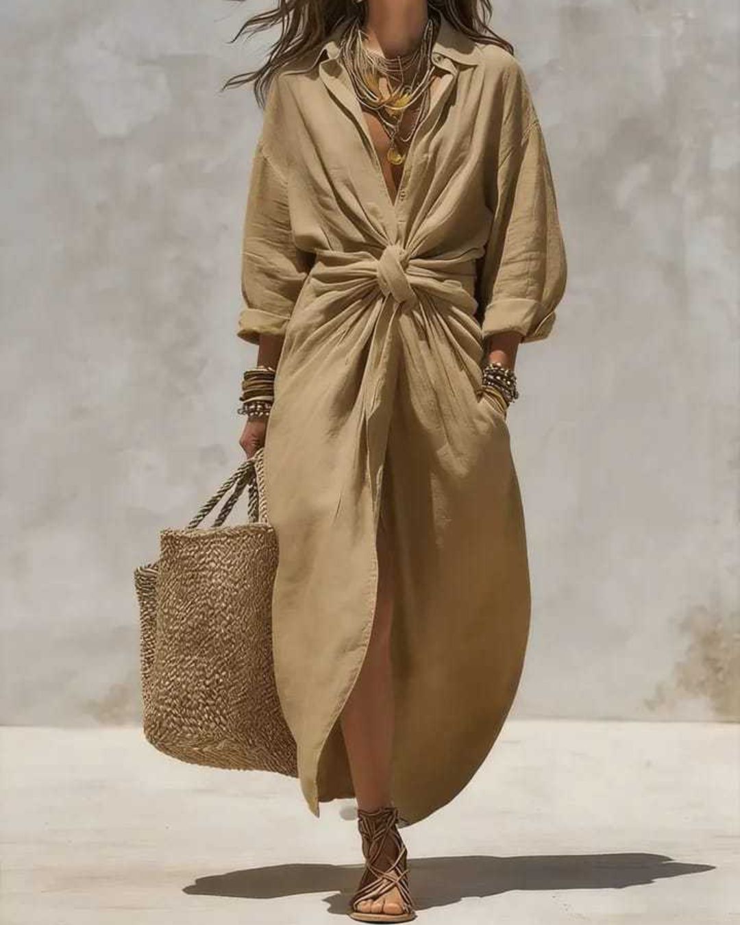 Vyla™ Collar Single-Breasted Pocket Cardigan Casual Dress