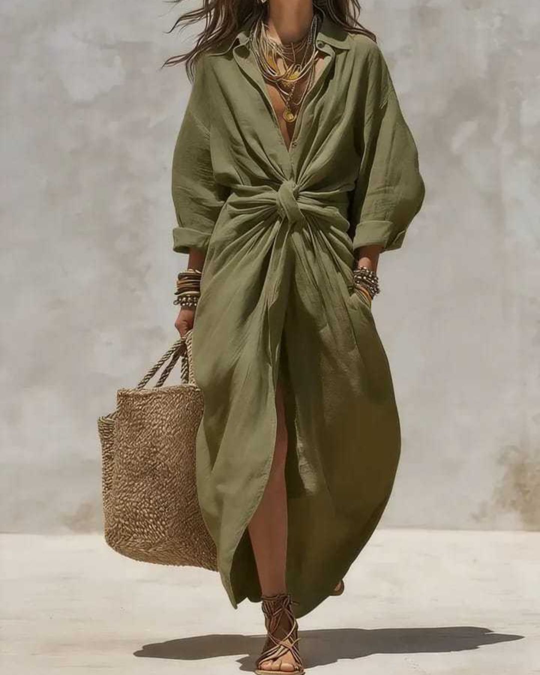 Vyla™ Collar Single-Breasted Pocket Cardigan Casual Dress