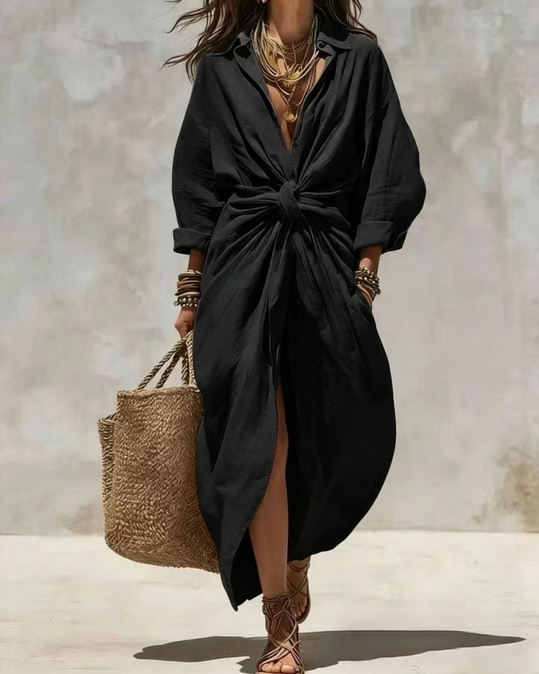 Vyla™ Collar Single-Breasted Pocket Cardigan Casual Dress