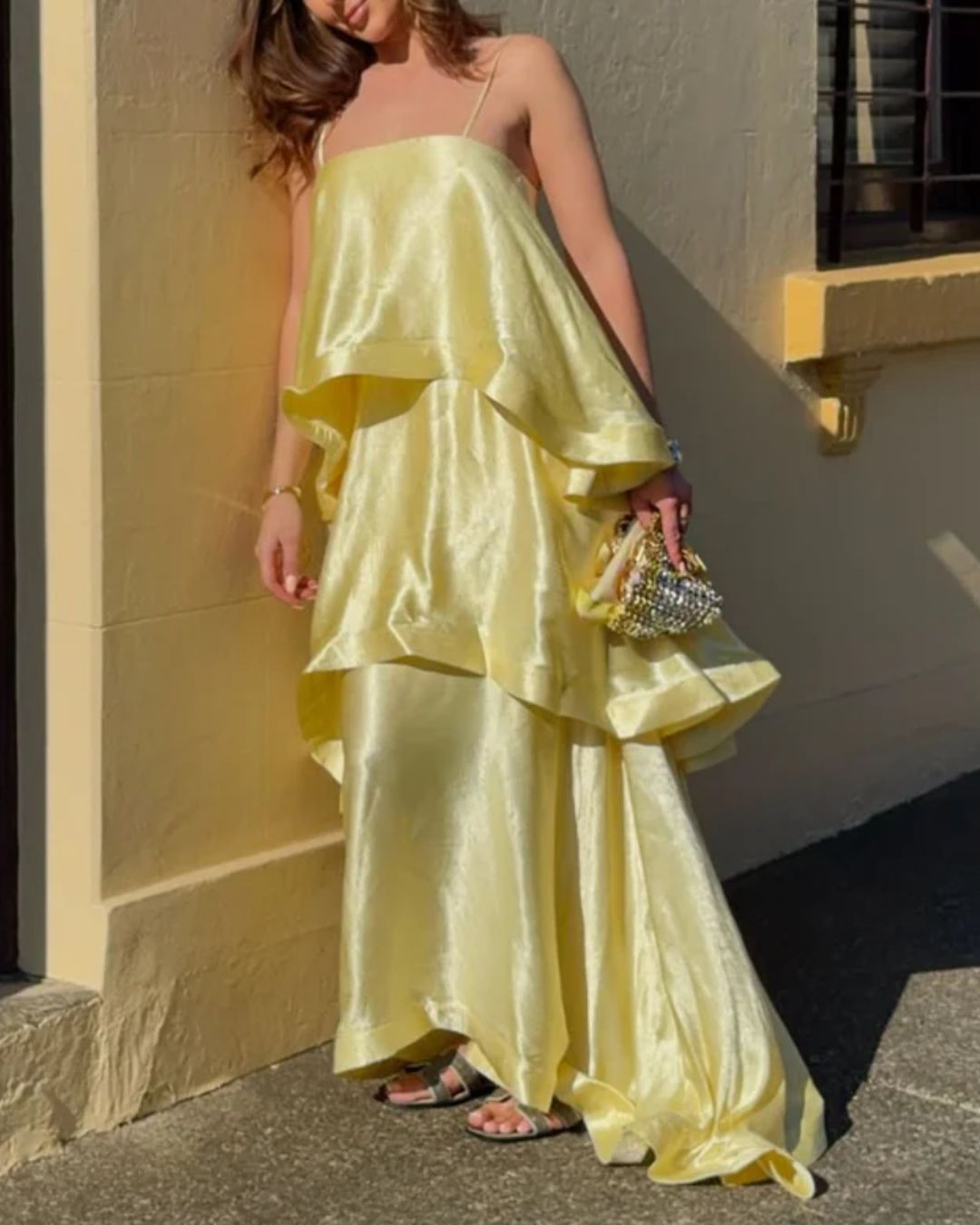 Vyla™ Elegant Three-layer Ruffle Sling Maxi Dress