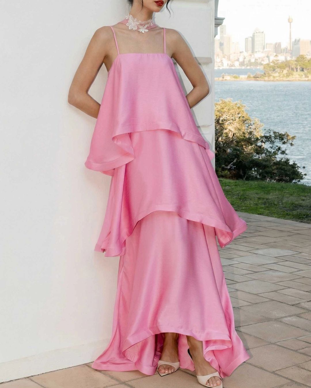 Vyla™ Elegant Three-layer Ruffle Sling Maxi Dress