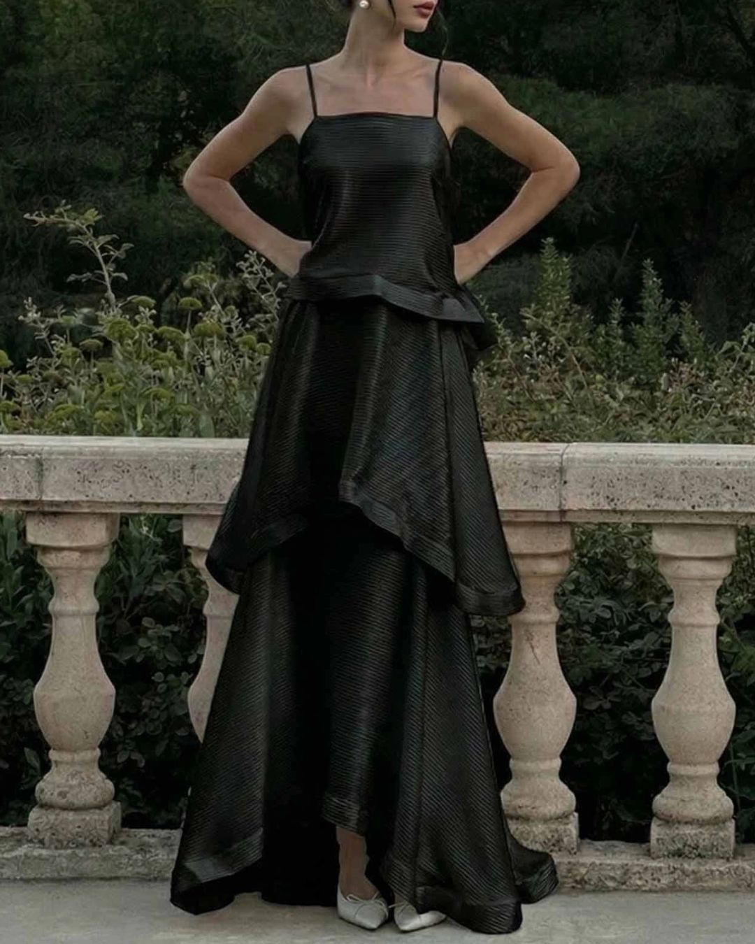 Vyla™ Elegant Three-layer Ruffle Sling Maxi Dress