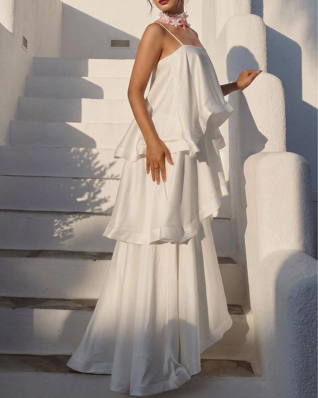 Vyla™ Elegant Three-layer Ruffle Sling Maxi Dress