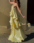 Vyla™ Elegant Three-layer Ruffle Sling Maxi Dress