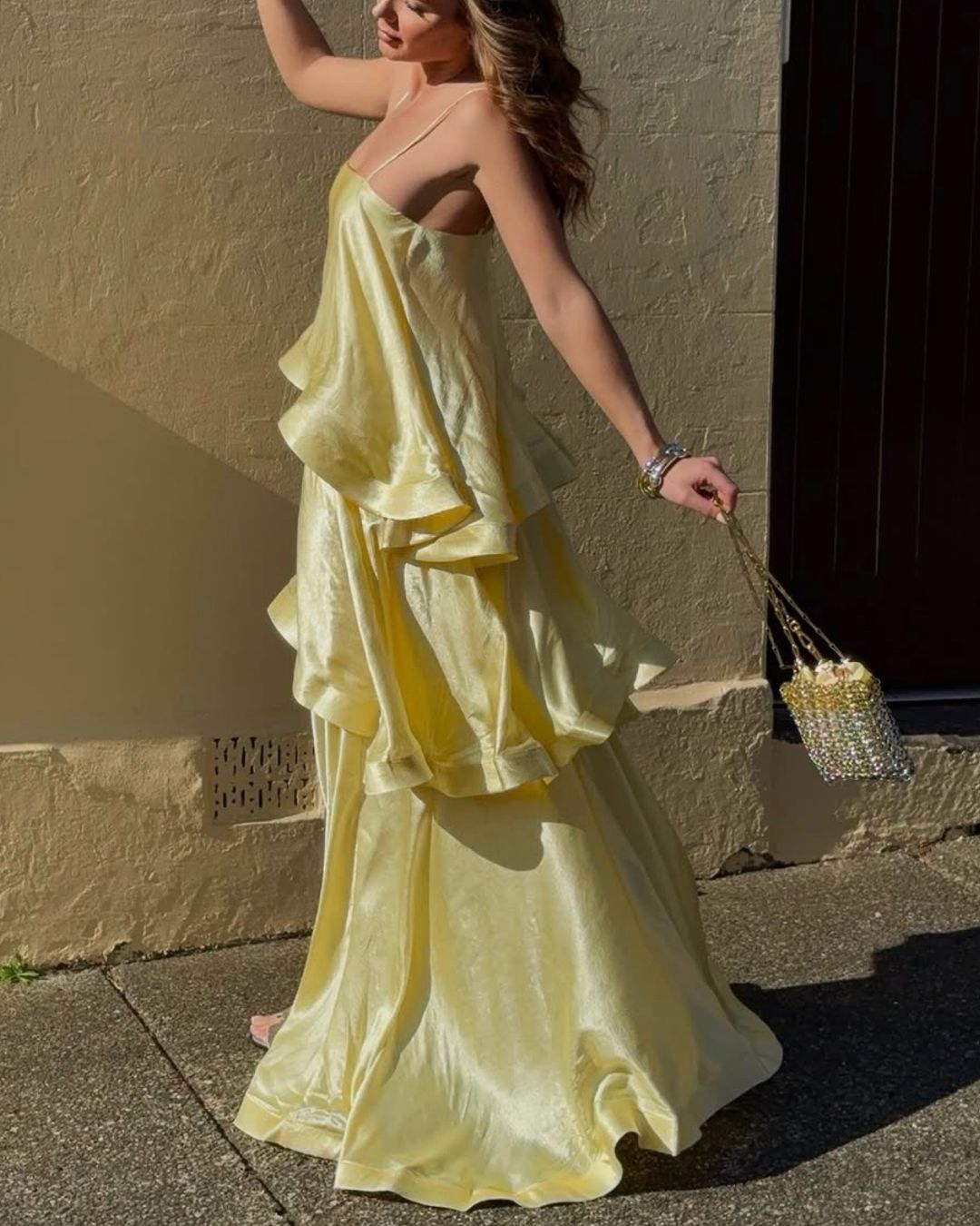 Vyla™ Elegant Three-layer Ruffle Sling Maxi Dress