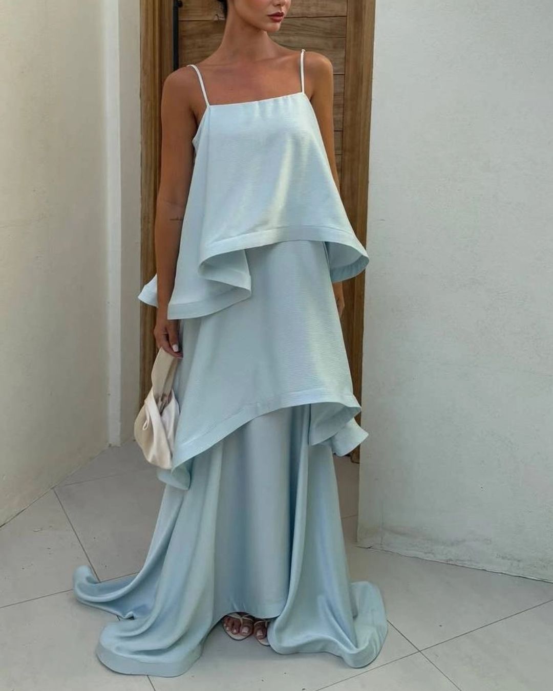 Vyla™ Elegant Three-layer Ruffle Sling Maxi Dress