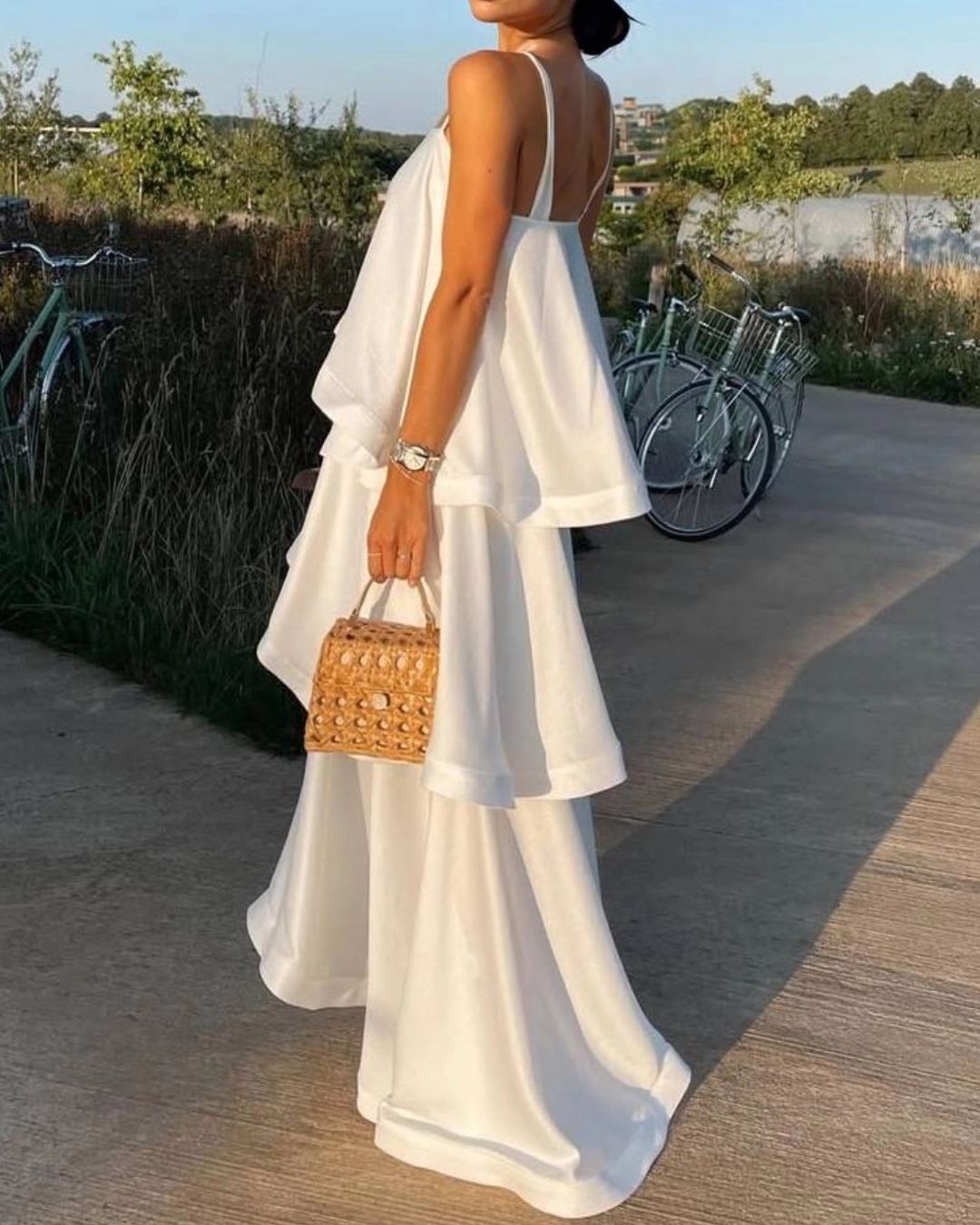 Vyla™ Elegant Three-layer Ruffle Sling Maxi Dress