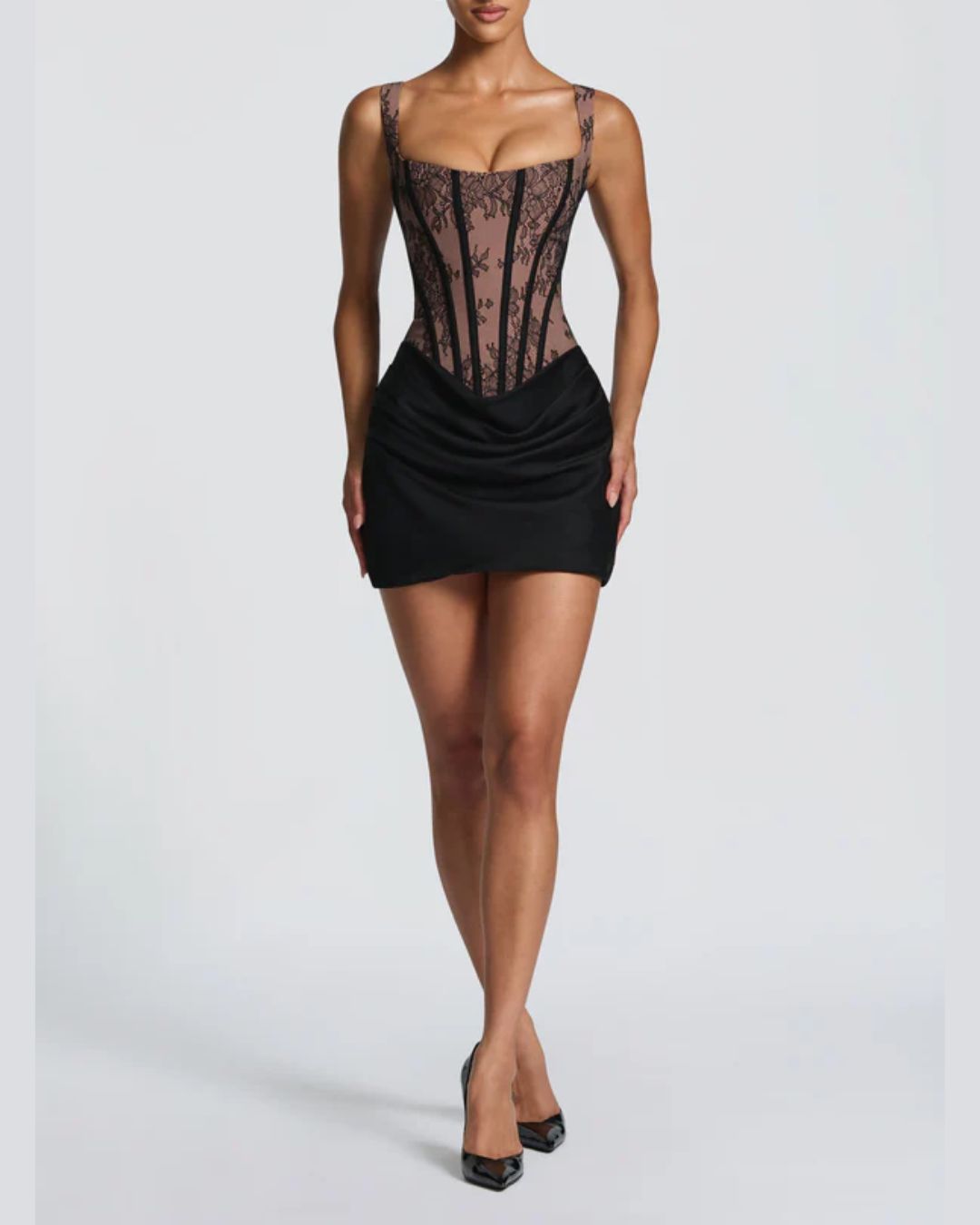 Vyla™ Rose Lace Corset Mini Dress