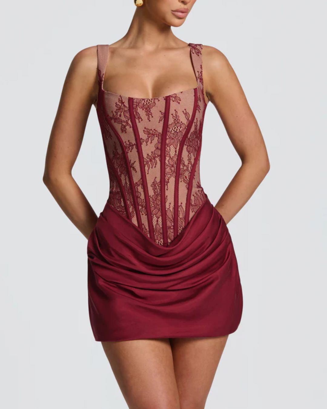 Vyla™ Rose Lace Corset Mini Dress